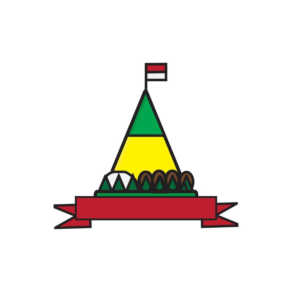 Typical Indonesian food tumpeng with red and white flag vector