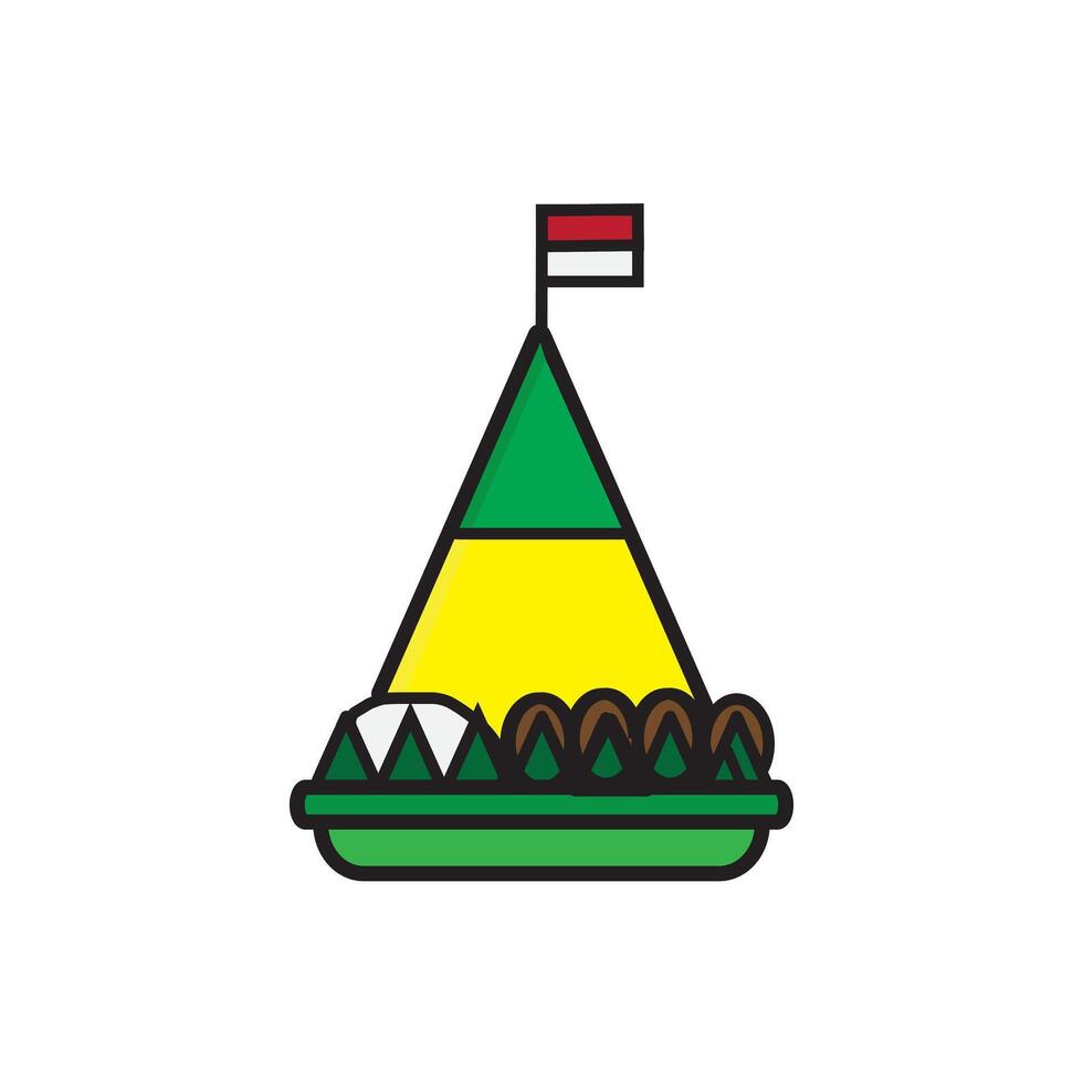 Typical Indonesian food tumpeng with red and white flag vector