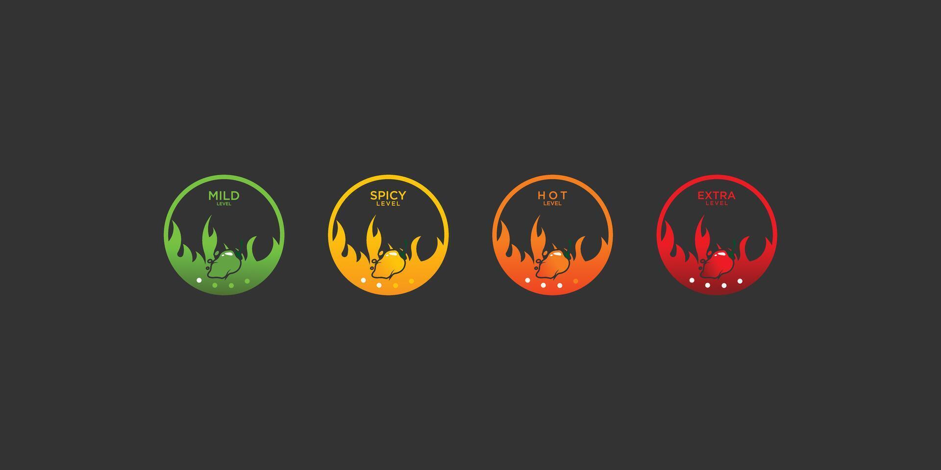 Hot spicy level label design template with fire combination ,premium vector