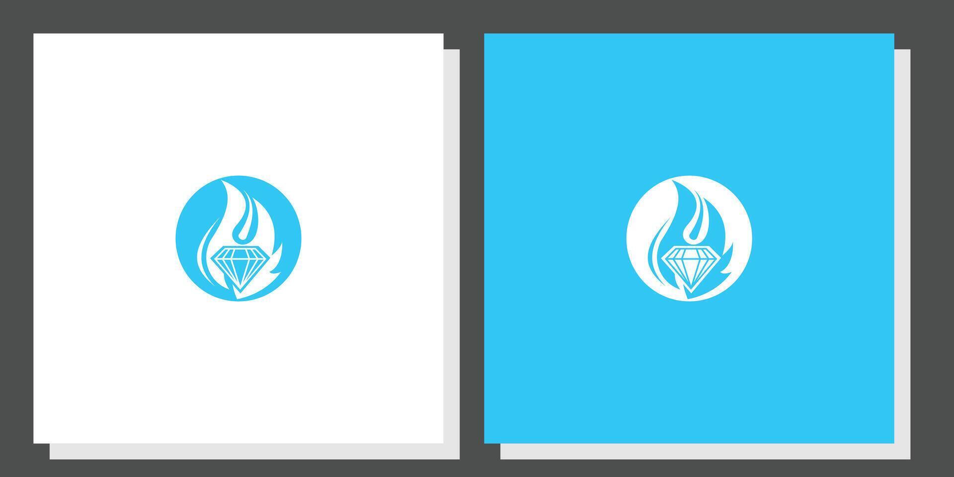 Simple blue fire logo design combination with diamond , premium vector