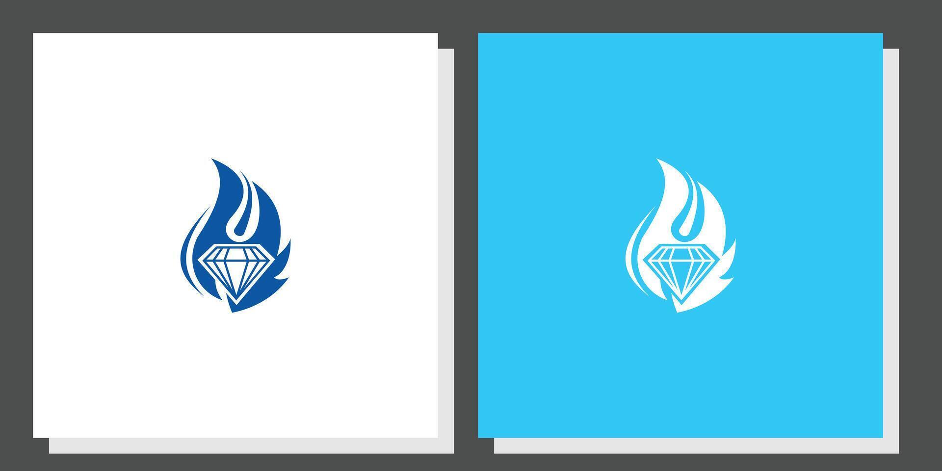 Simple blue fire logo design combination with diamond , premium vector
