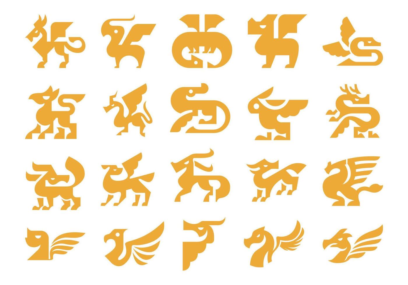 Heraldic Animals Emblem Element Set vector
