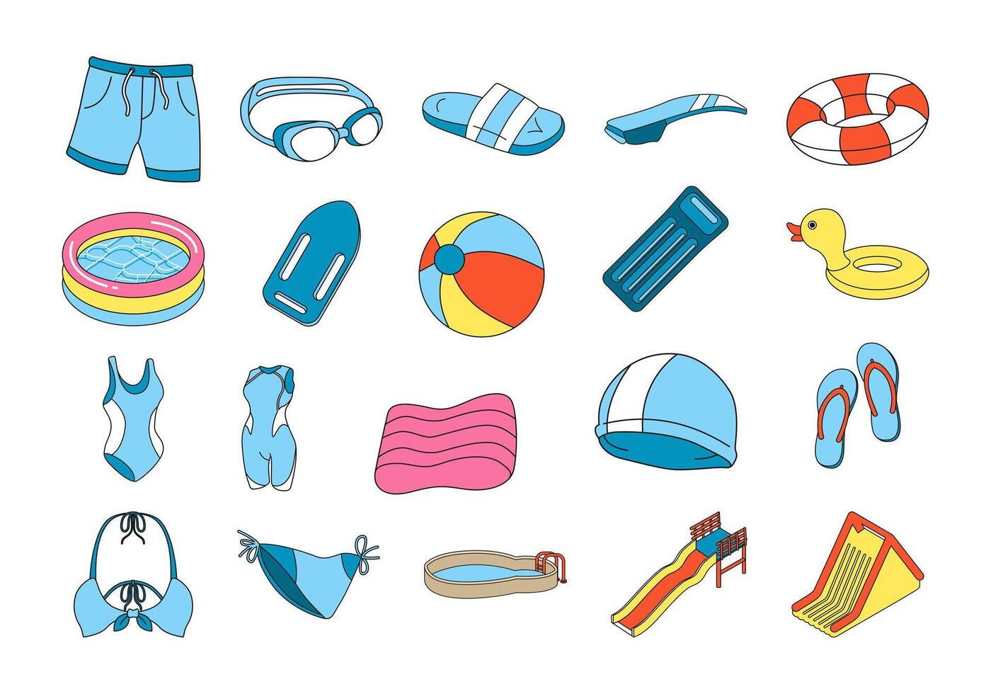Swimming Pool Equipment Element Set vector