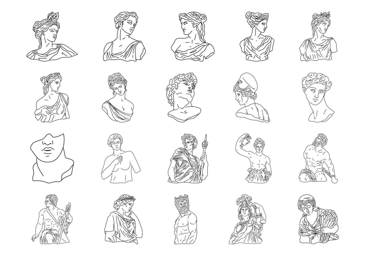 Hand Drawn Greek Statue Element Set vector