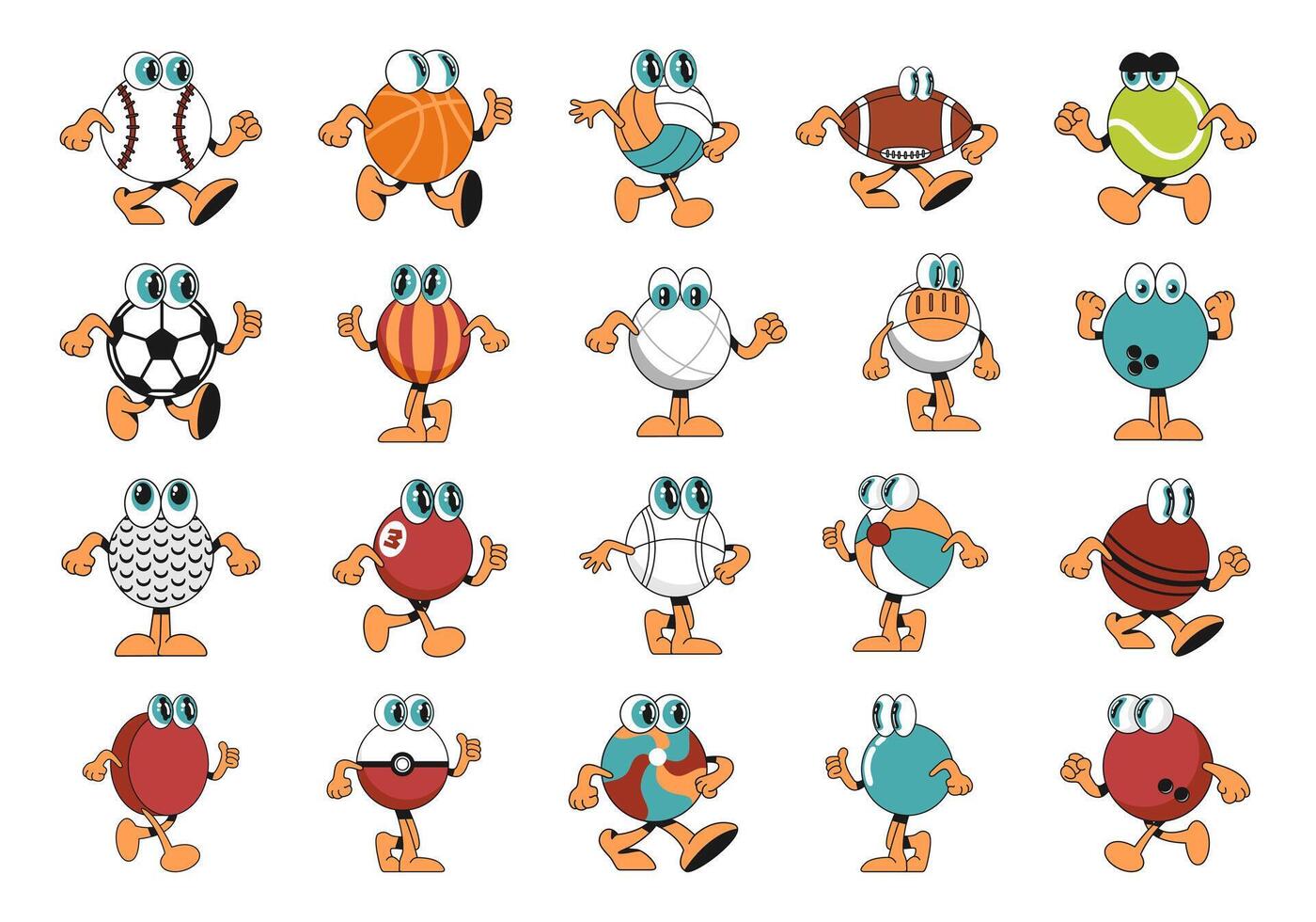 Sport Ball Character Element Set vector