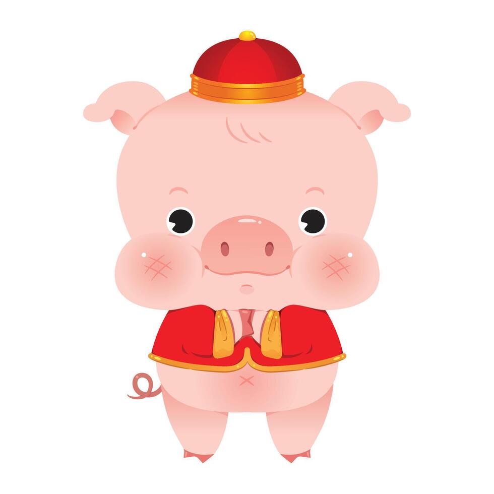 Happy Chinese New Year Piglet in Traditional Clothes Celebrate vector