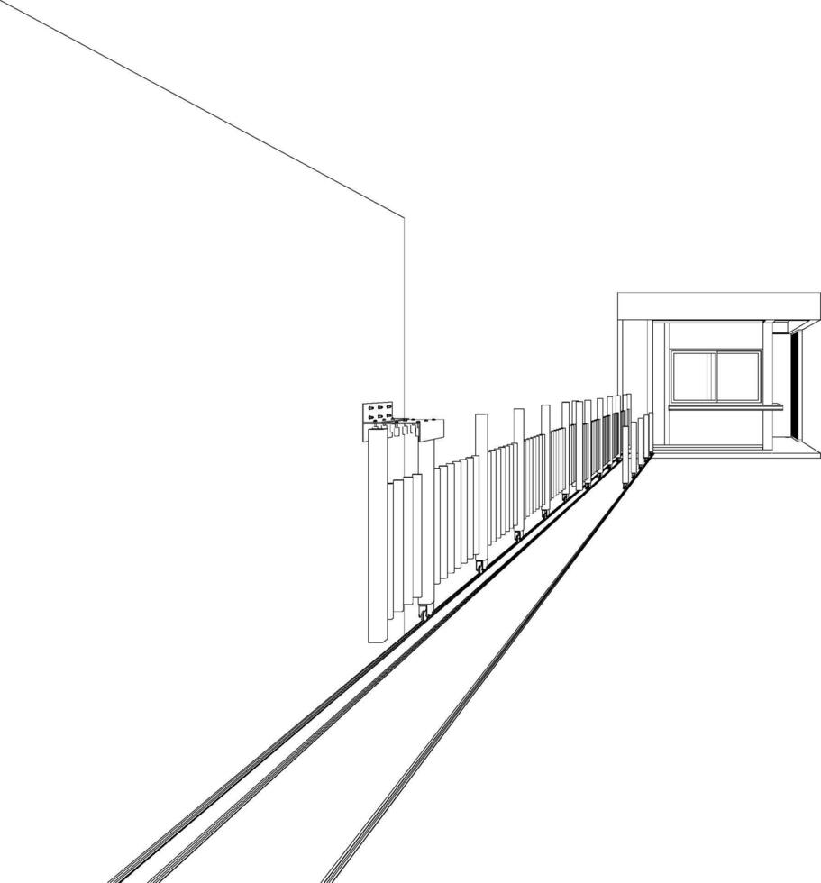 3D illustration of fence and guardhouse vector