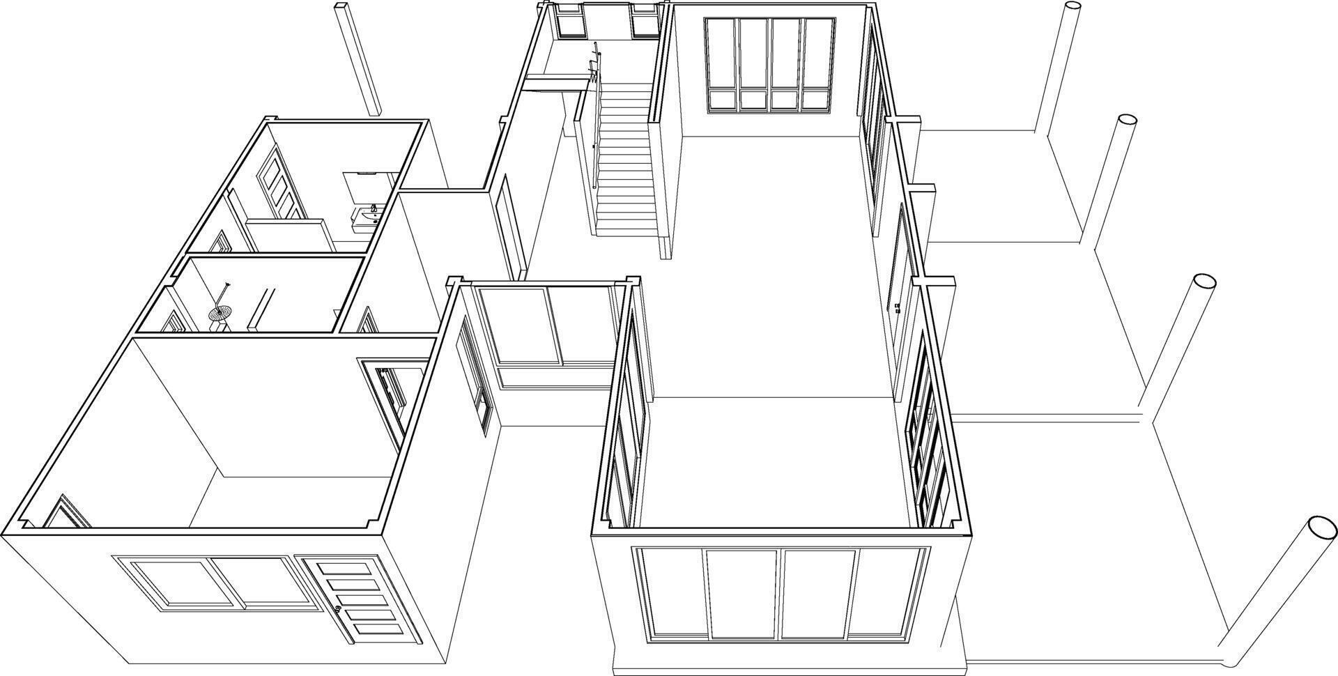 3D illustration of building project vector