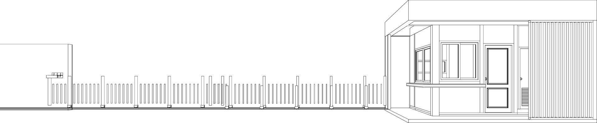3D illustration of fence and guardhouse vector