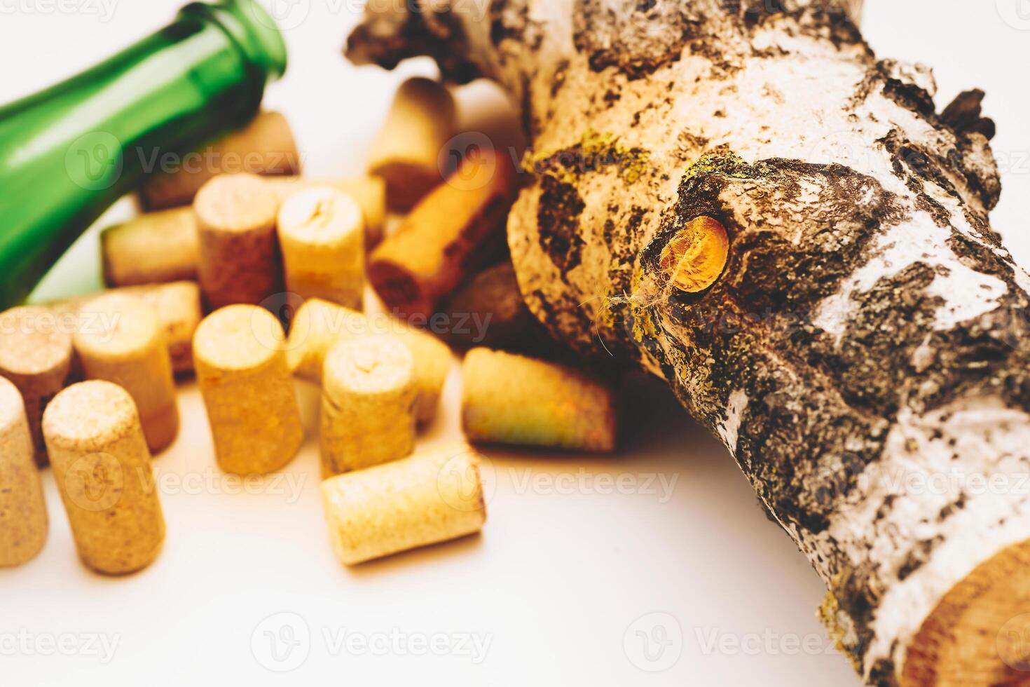Wine stopper. Wine corks and a piece of old wood. Old taste of pleasure photo