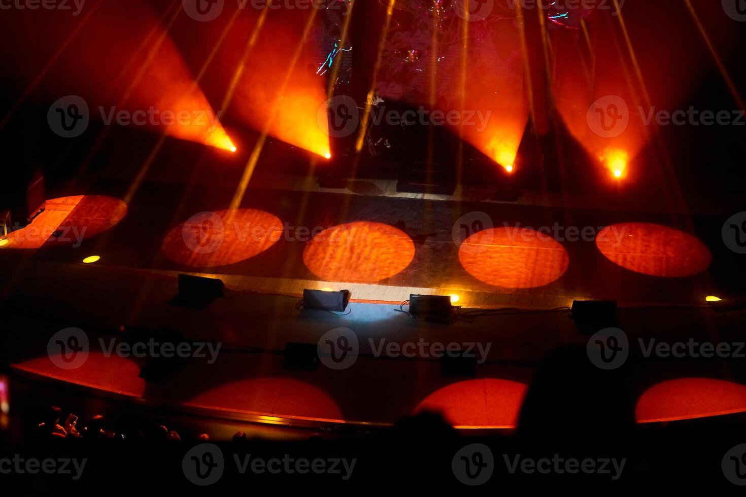 Concert show stage with red spotlights,backlight,music,musicians to perform photo