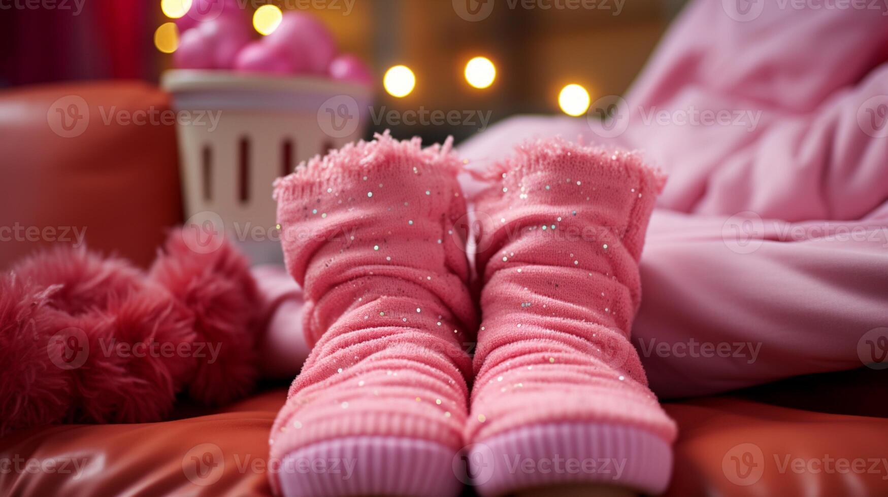 Little girls foot wearing a pair of pink socks fashion kids style photo