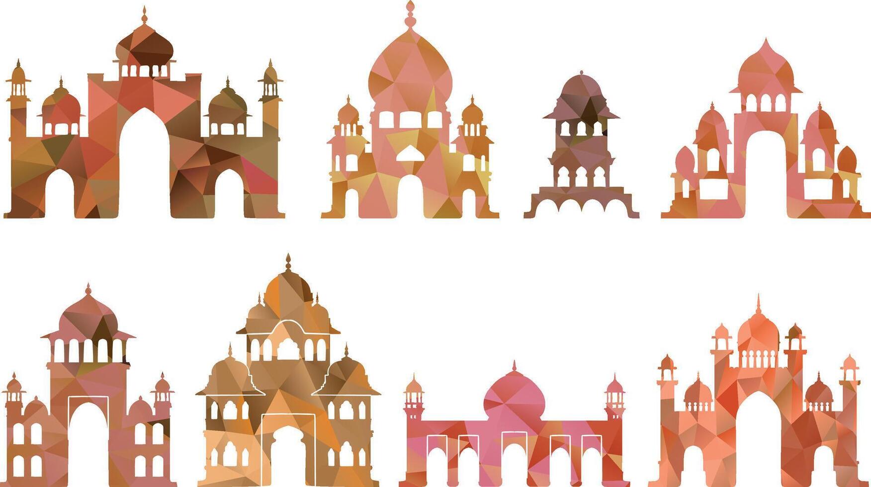 Indian palaces, parts of architecture, traditional famous landmark, triangles design elements vector