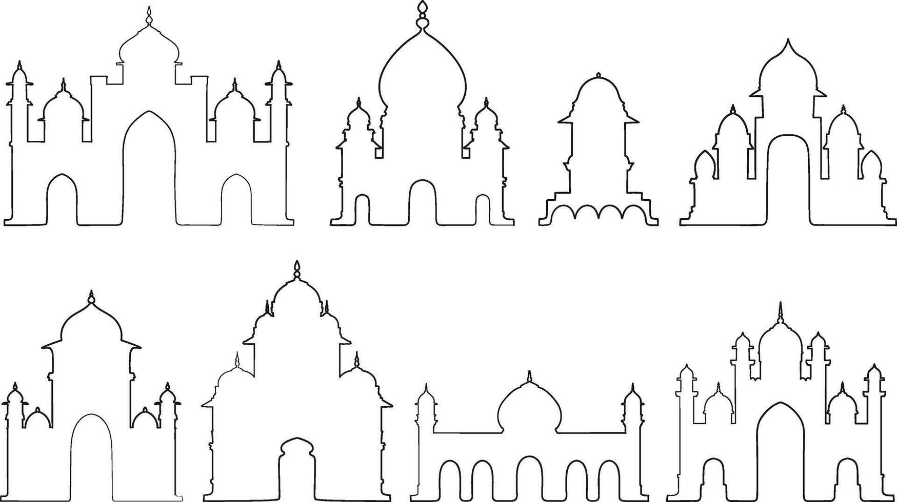 Indian palaces, parts of architecture, traditional famous landmark, design elements vector