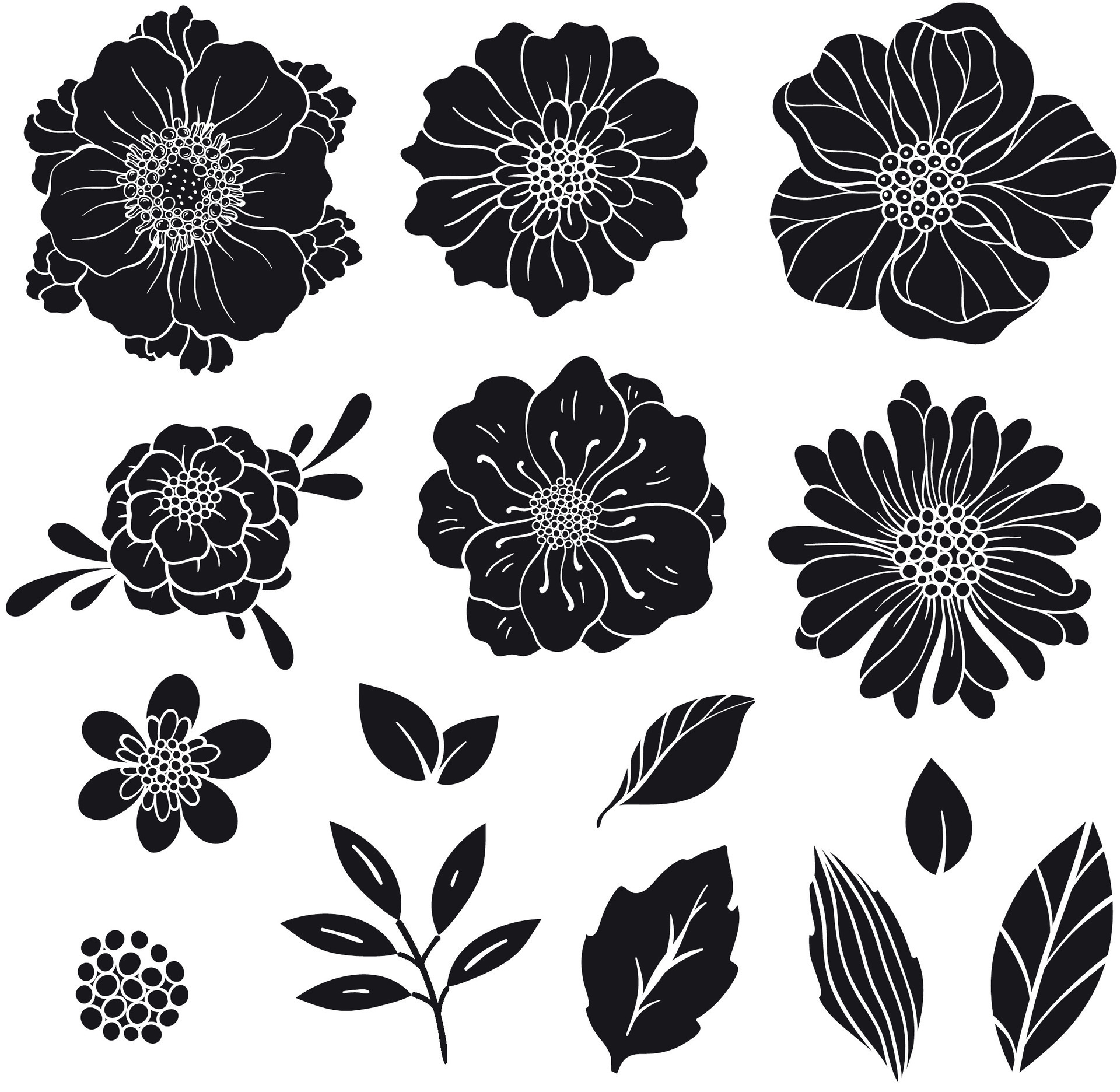 Set of silhouette of flowers. Floral Vintage clipart. 46742817 Vector