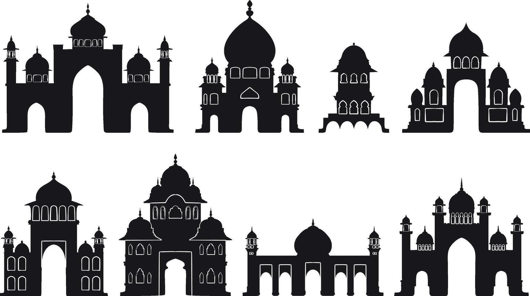 Indian palaces, parts of architecture, traditional famous landmark, design elements vector