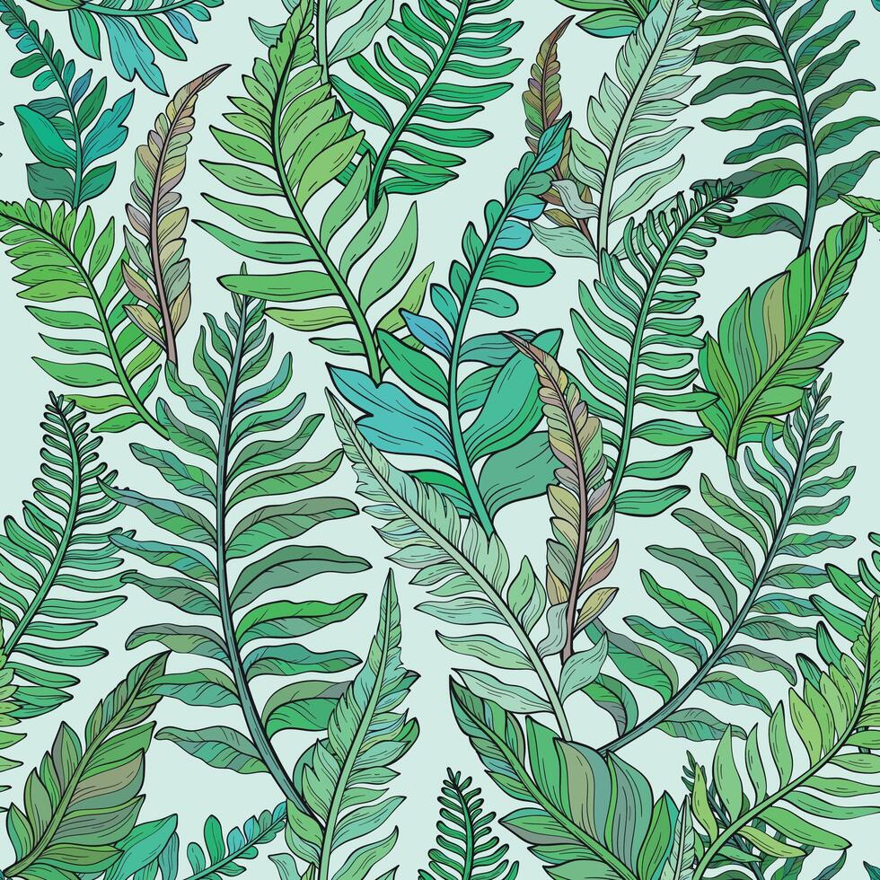 Seamless pattern of wild forest ferns vector