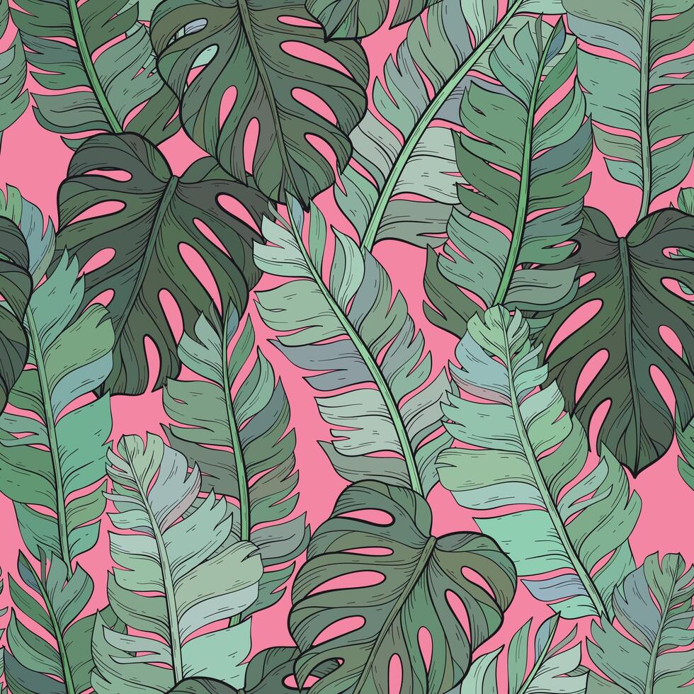 Jungle pattern with tropical leaves.Trendy summer print. Exotic seamless background. vector