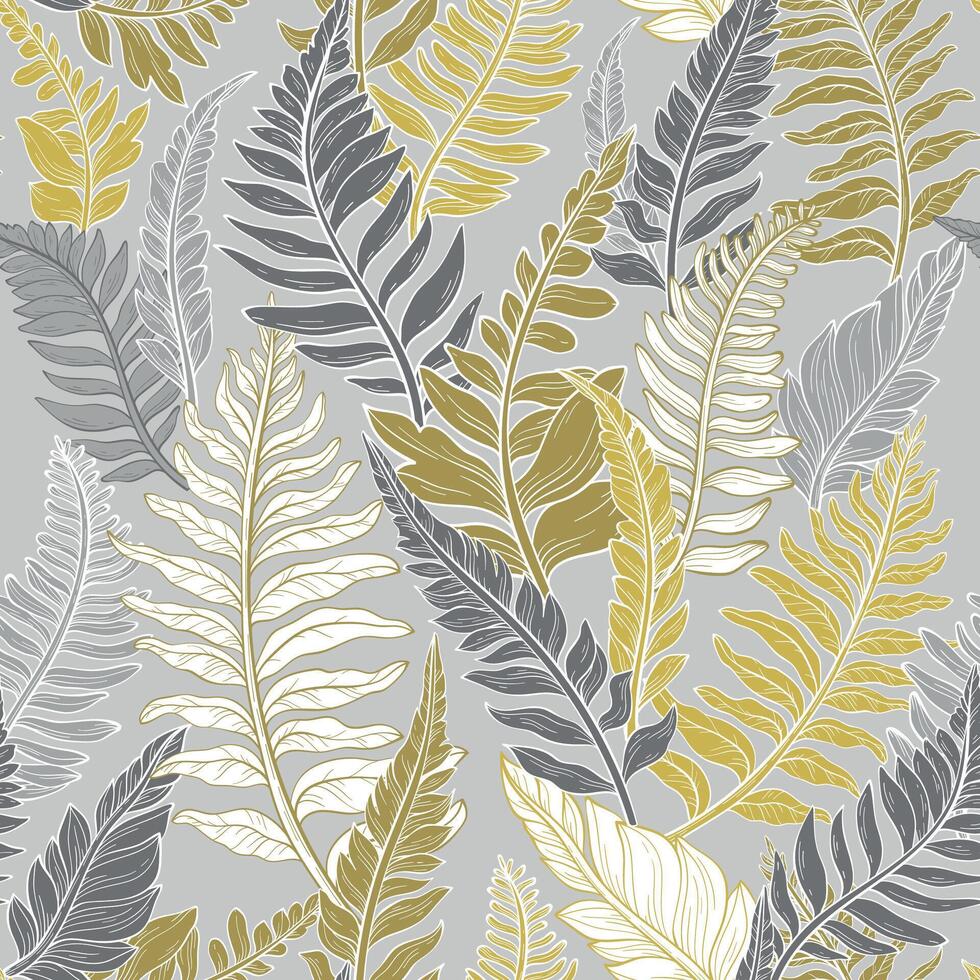 Seamless pattern of wild forest ferns, leaves vector