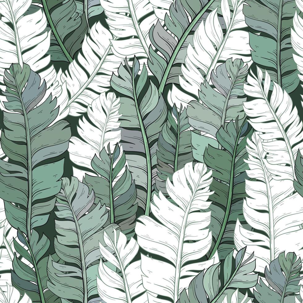 Tropical palm leaves pattern, jungle leaf seamless floral pattern background vector