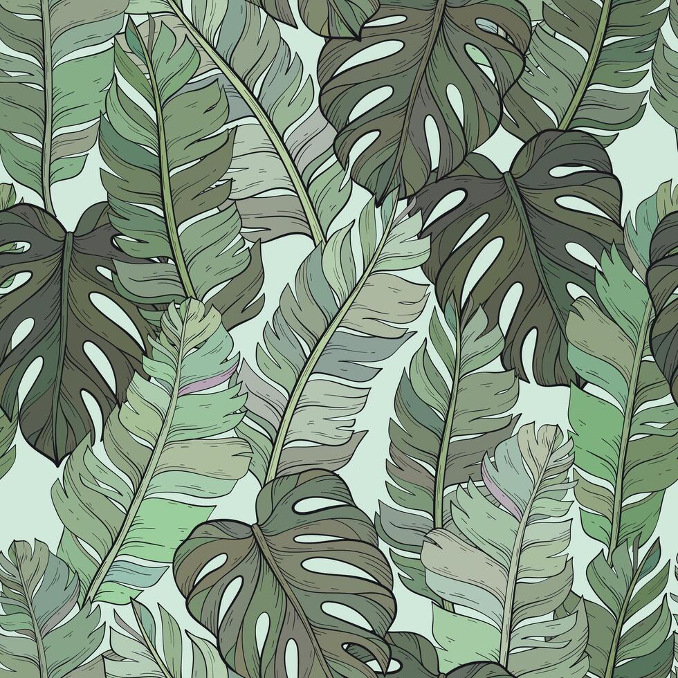 Jungle pattern with tropical leaves.Trendy summer print. Exotic seamless background. vector