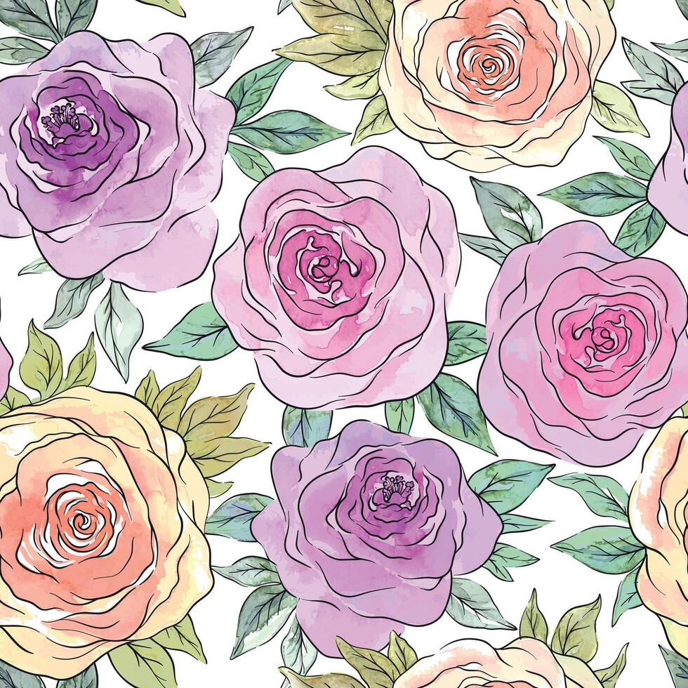Pink roses pattern. seamless Romantic floral design vector