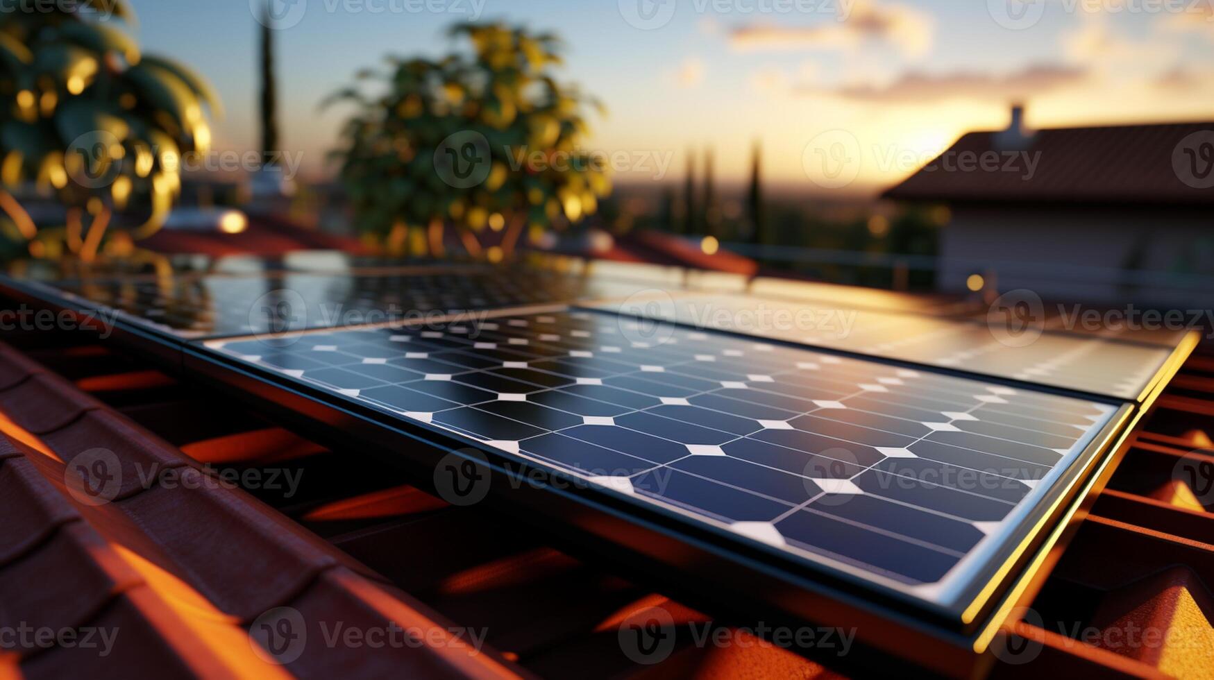 Solar panel on house roof renewable sustainable resource photo