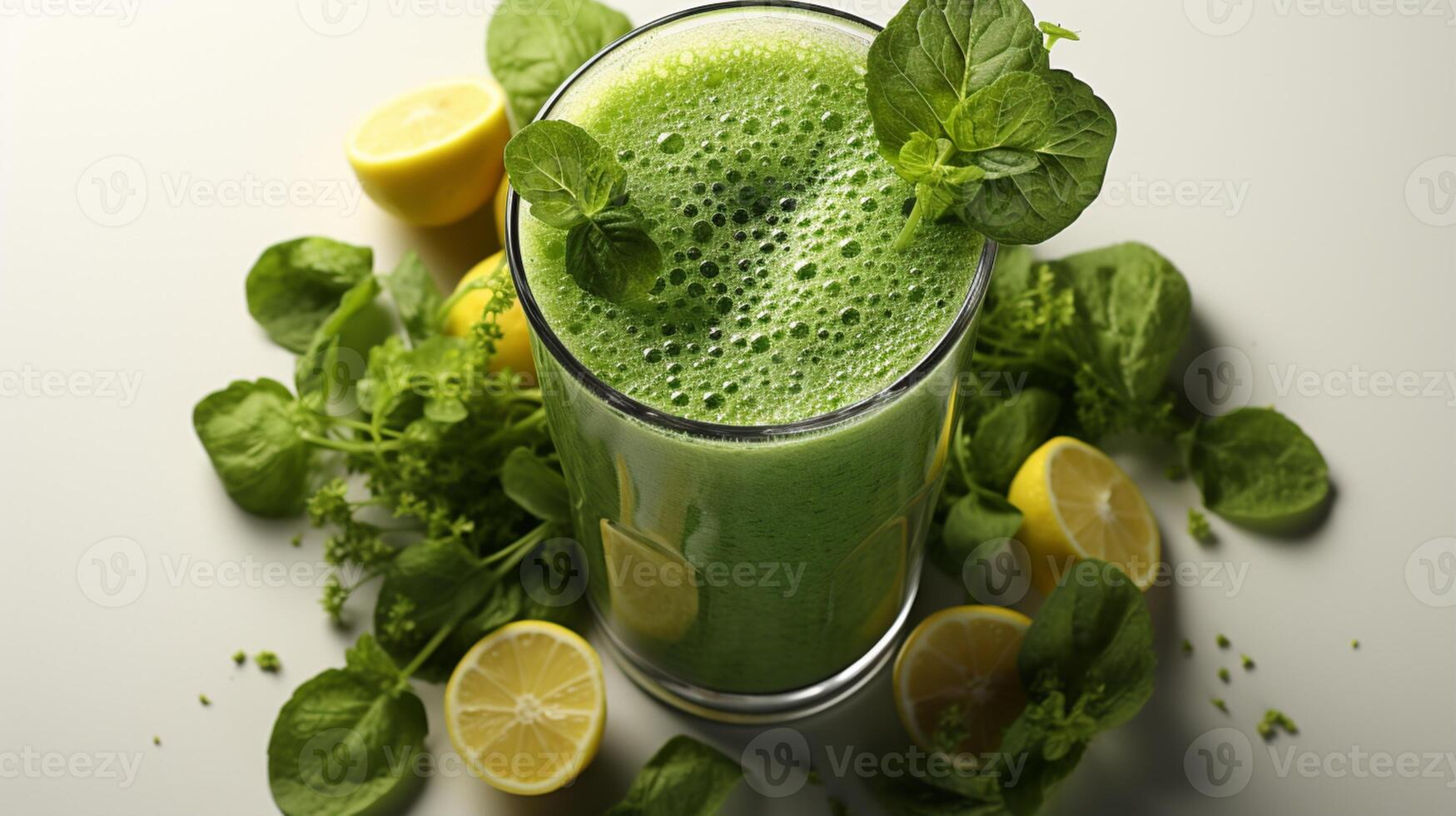 Spinach green smoothie fruit shake healthy drink breakfast photo