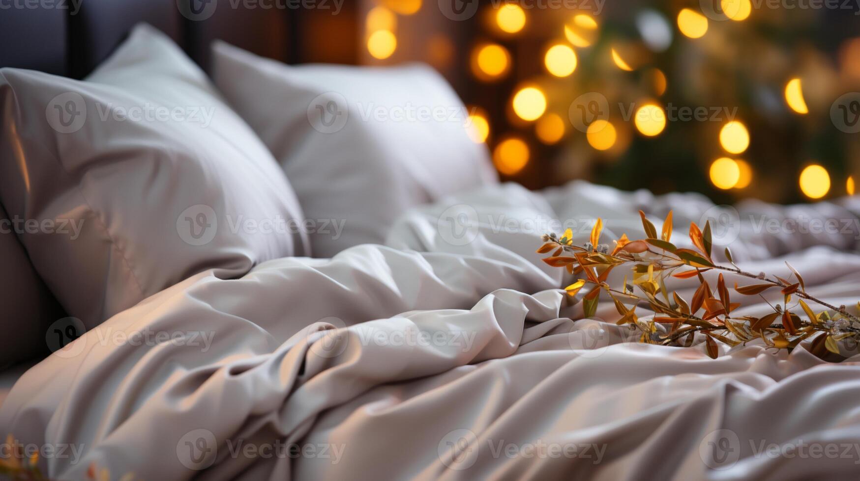 Modern aesthetic decoration white bed and pillows photo