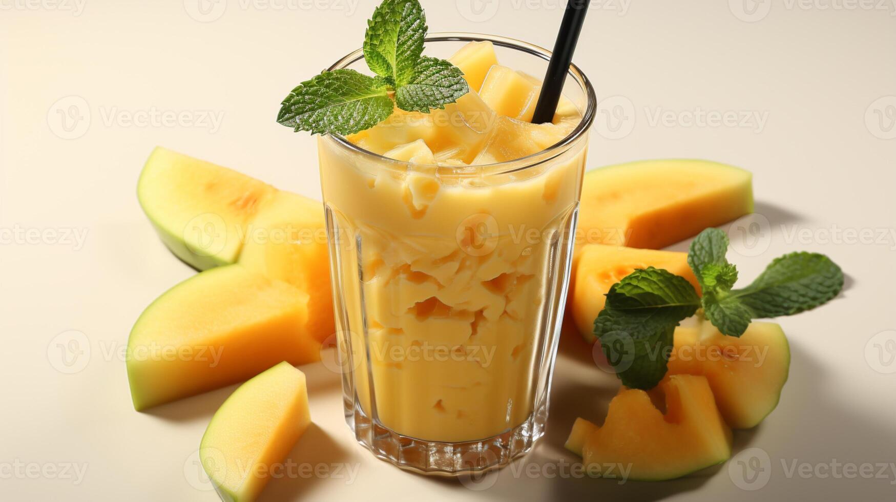 Cantaloupe smoothie fruit shake healthy drink breakfast photo
