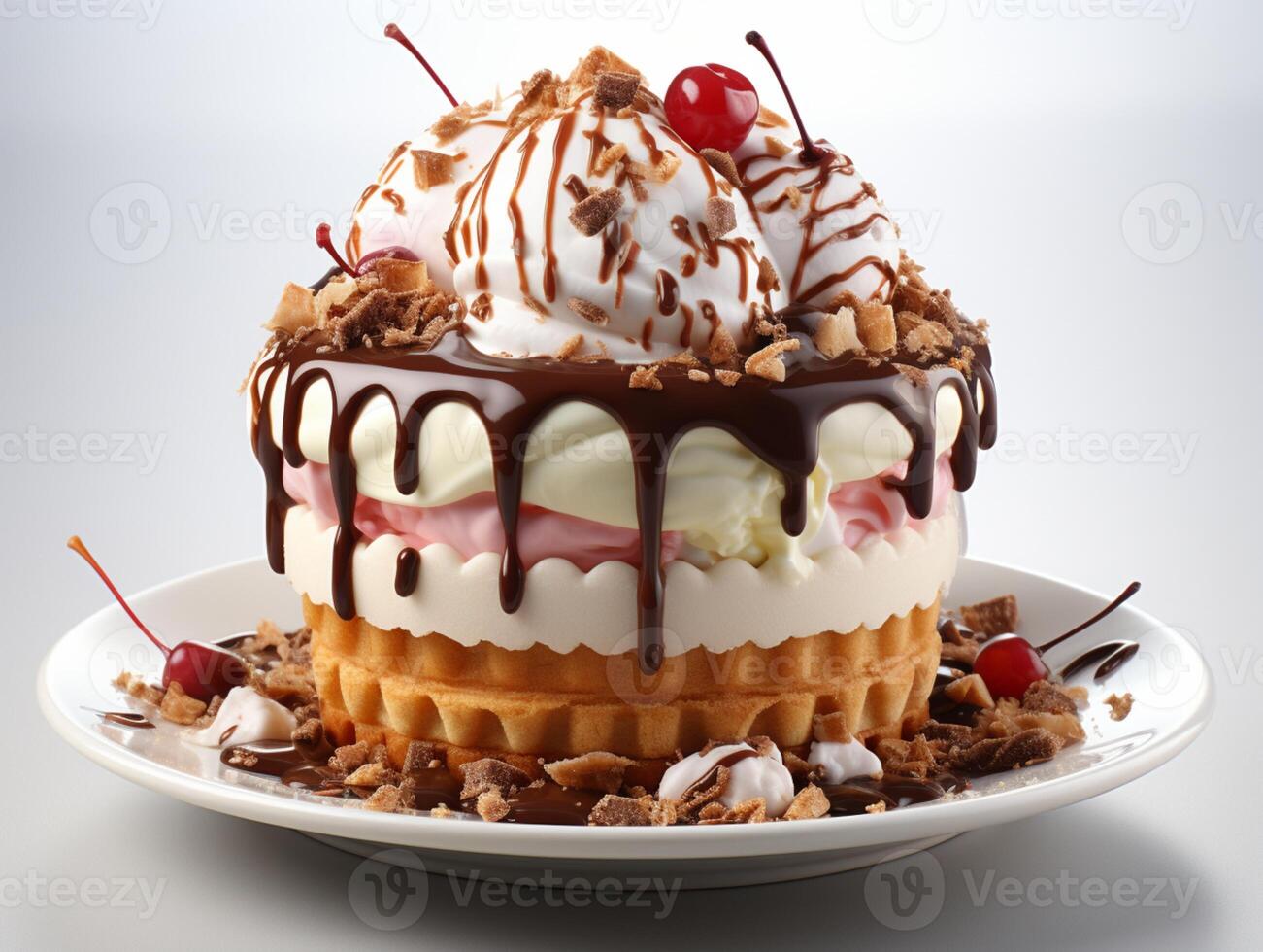 Ice cream waffle vanilla fruit chocolate scoop photo