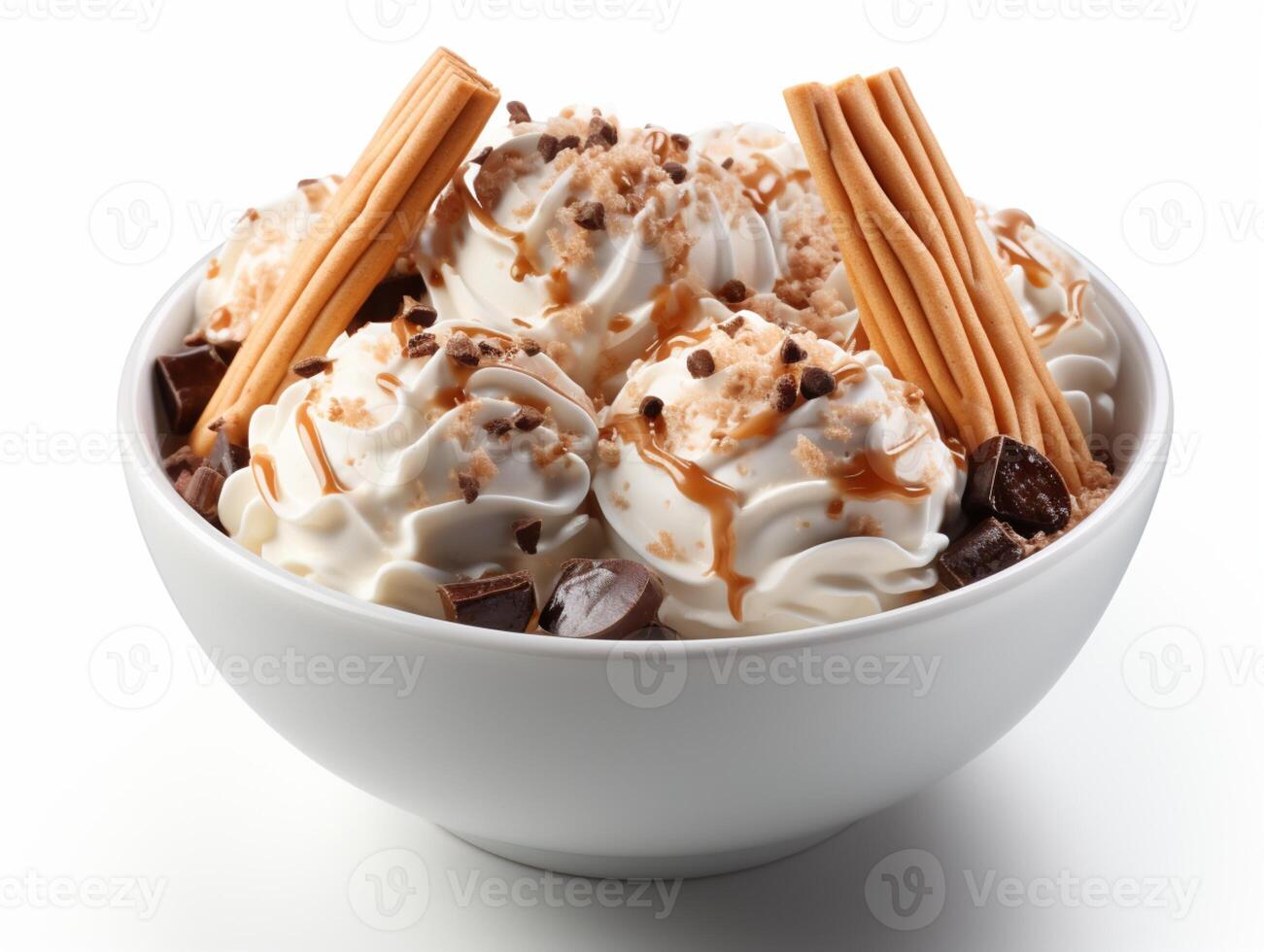 Ice cream waffle vanilla fruit chocolate scoop photo