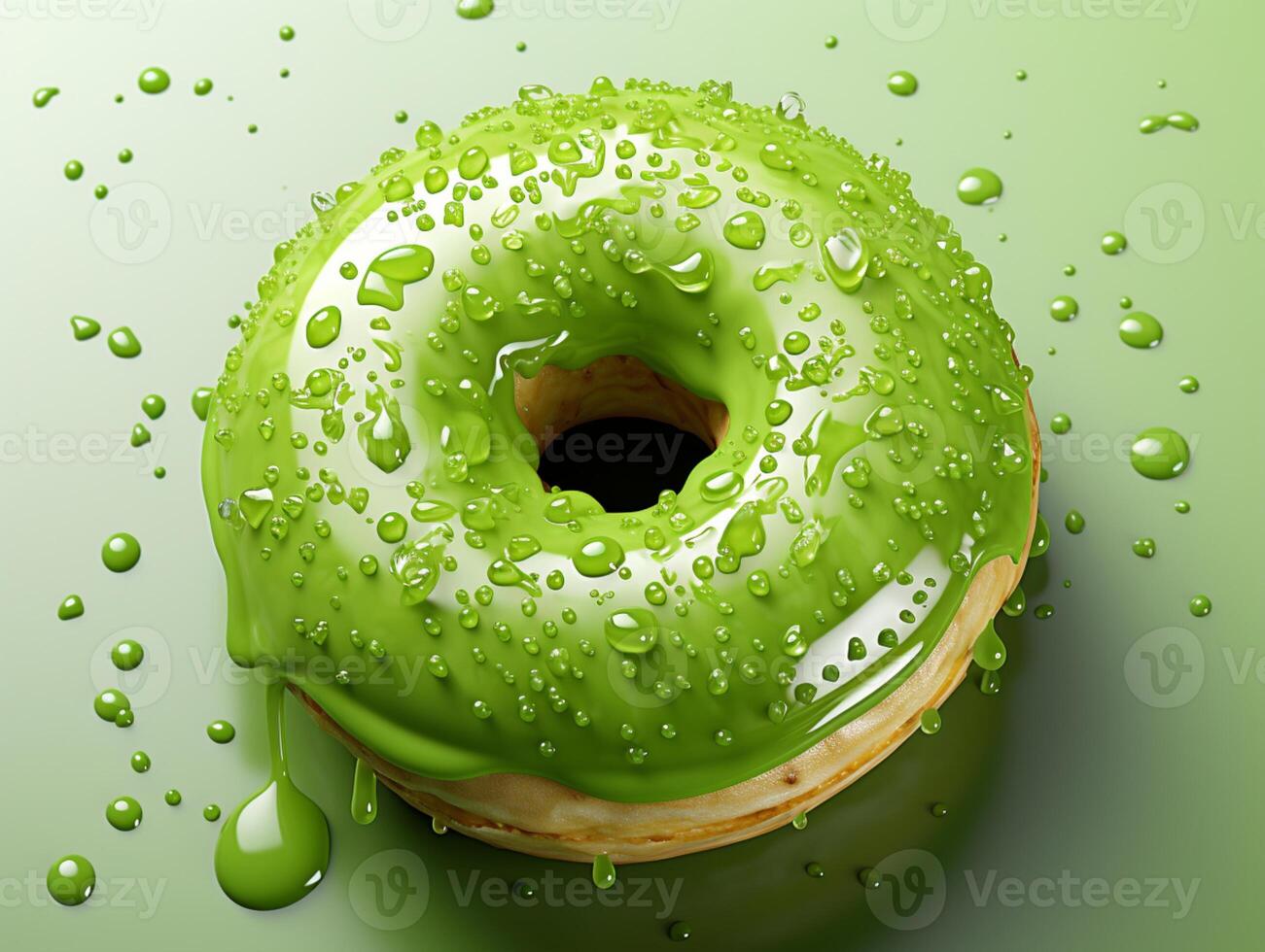 Green tea topping donut dough matcha cream photo