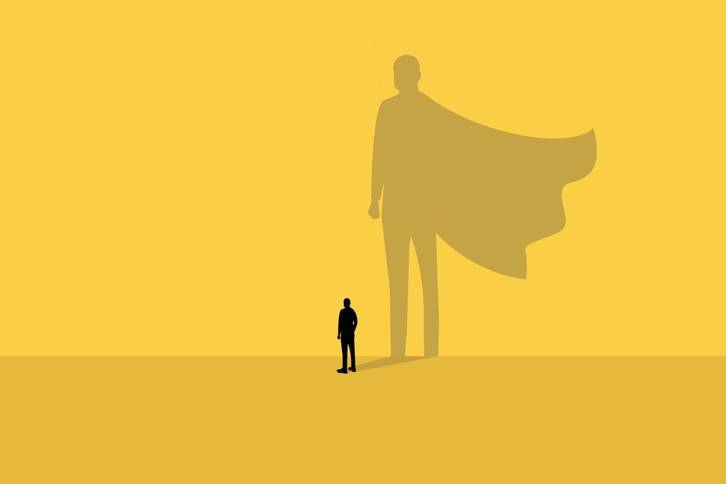 Businessman turned into or shadow a superhero. Concept of success, Leadership and teamwork vector