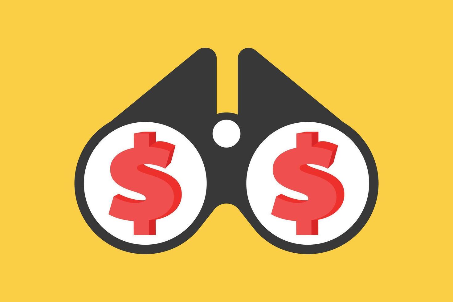Binoculars analyzing market business. concept of strategy, success and profit vector
