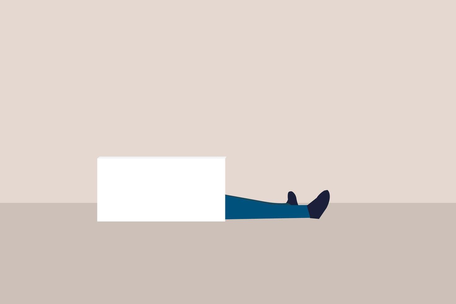 Unhappy businessman hide his body in box feel ashamed of people or society struggle with business failure or loss vector
