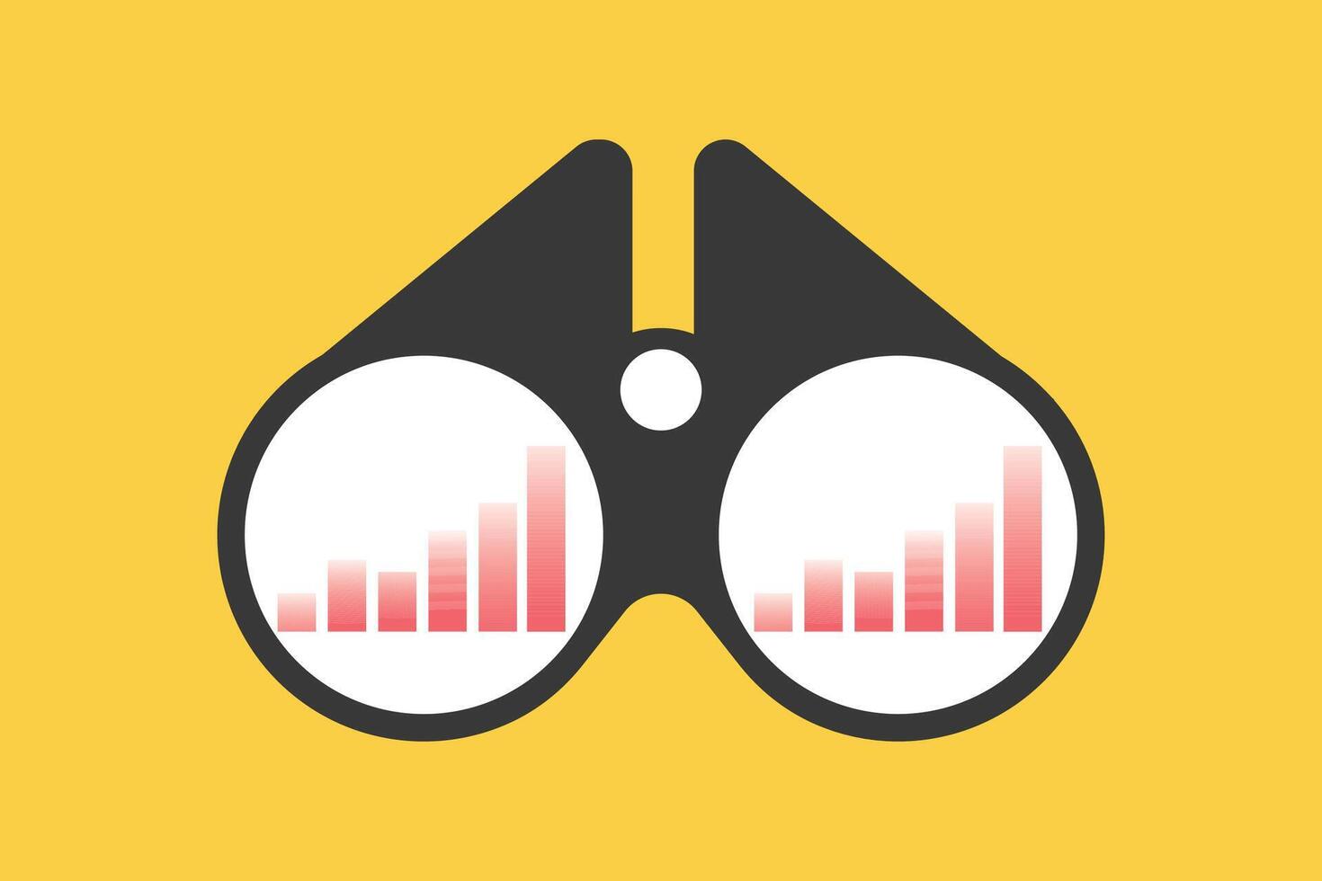 Binoculars analyzing market business. concept of strategy, success and profit vector