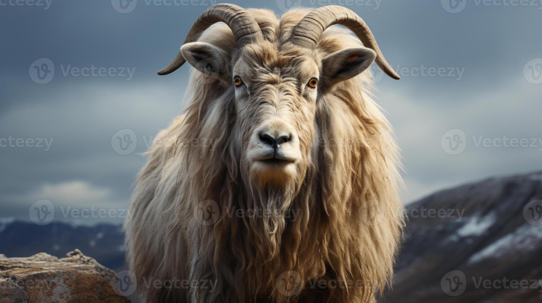 Markhor animal mountain goat with big horn photo
