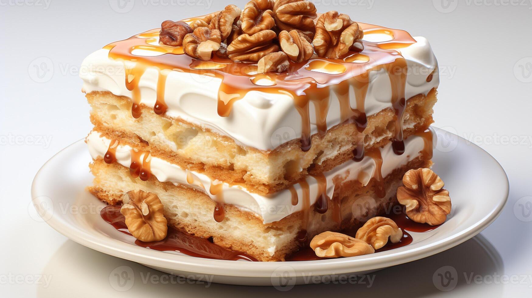 Nut cake chocolate caramel slice for breakfast or tea time snack photo