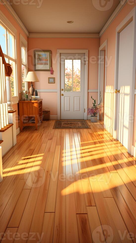 Modern small entry way house door architecture with sunlight photo