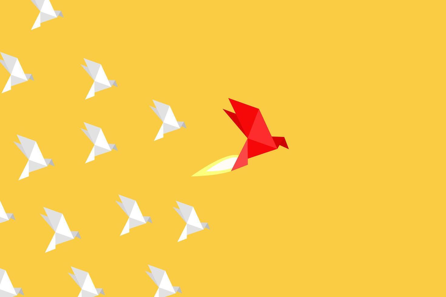 Leadership success concept red origami paper bird. Think differently, new idea, change, trend, courage, creative solution, innovation vector