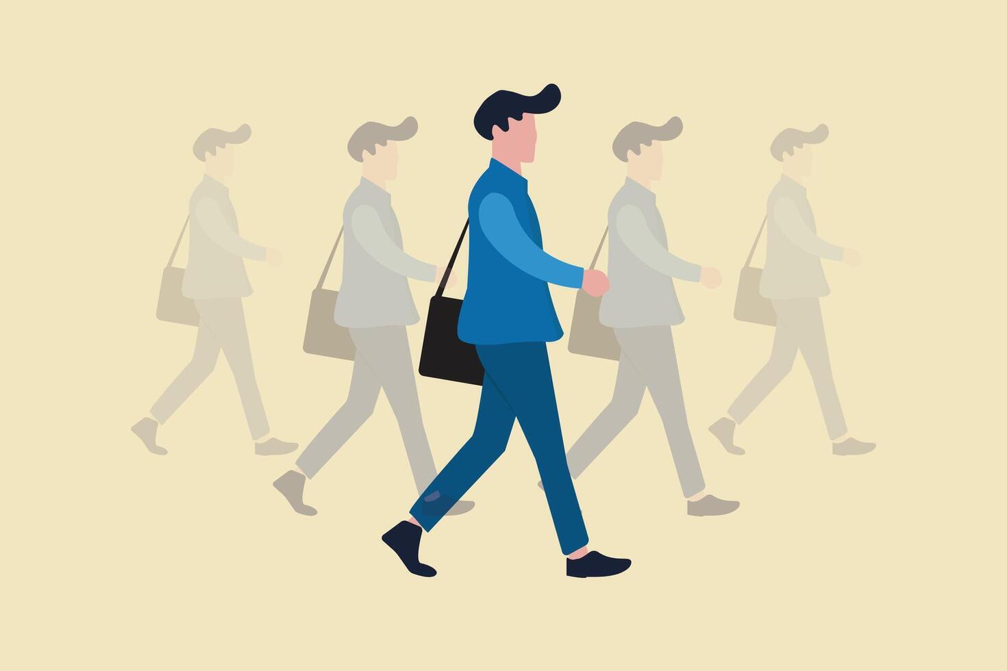 Leadership success concept businessman with employee. Think differently, new idea, change, trend, courage, creative solution, innovation concept vector