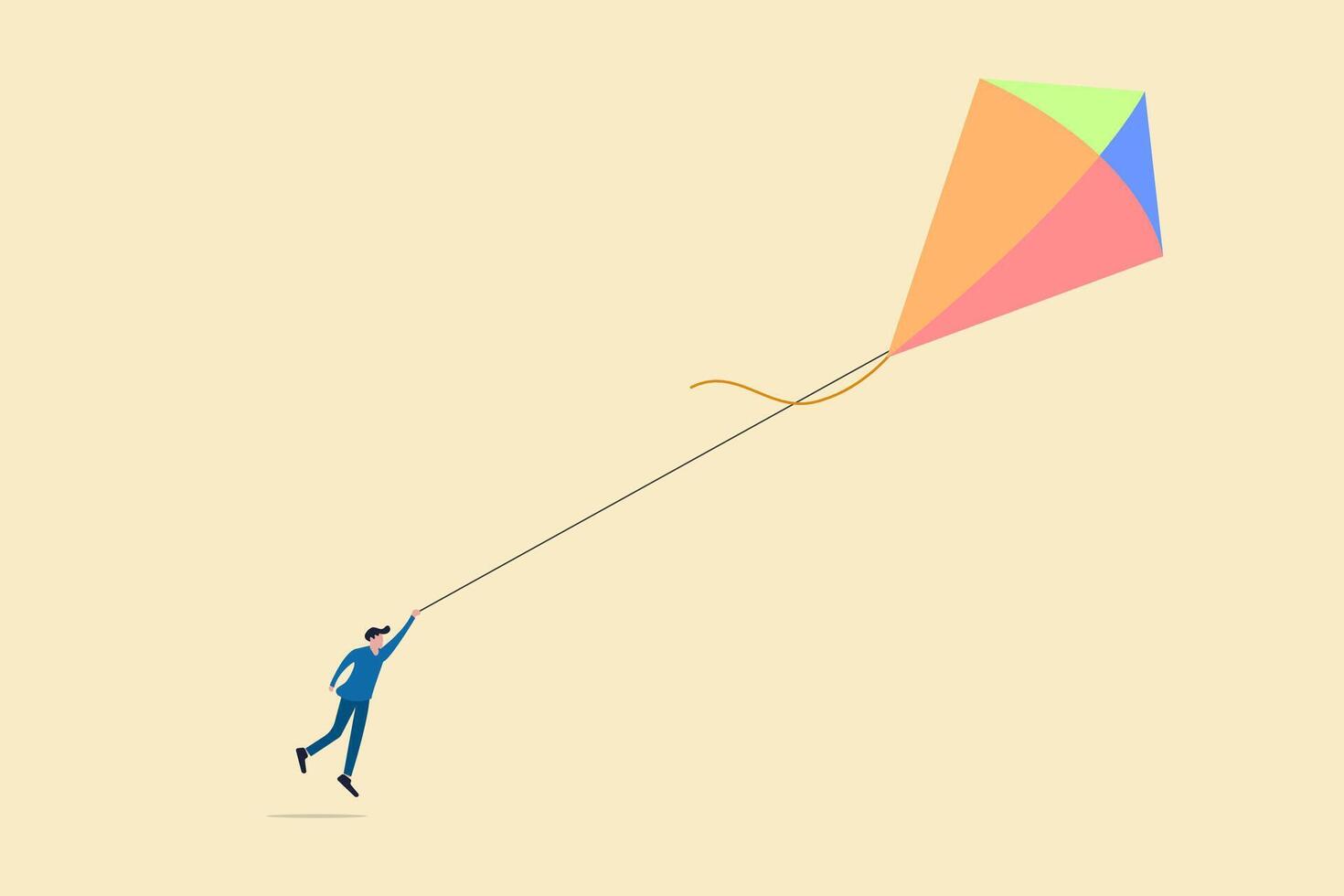 Businessman running after a kite. concept of opportunity, investment, future growth or career development vision, and target vector