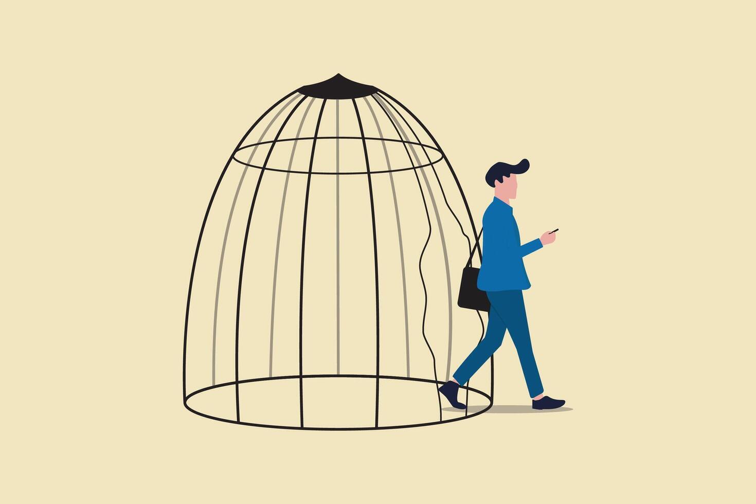 Businessman escape from trap. concept of escape from comfort zone, experience new challenge and break free for freedom vector