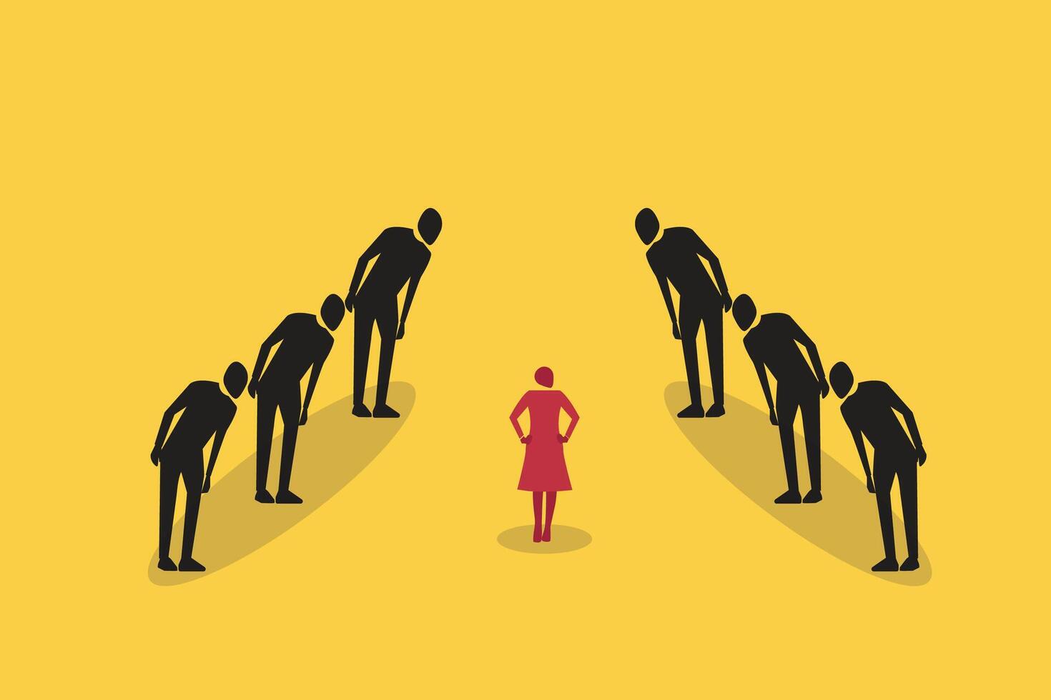 Businessman managers looking down business woman. concept of examine a small business, success, challenge, and opportunity vector