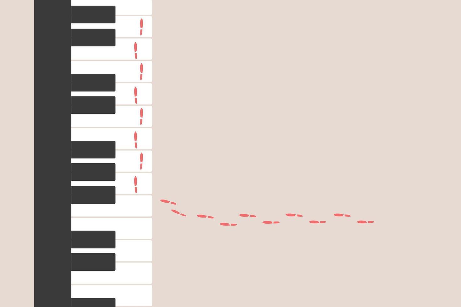 Footprint on the piano keys. Music festival poster template design vector