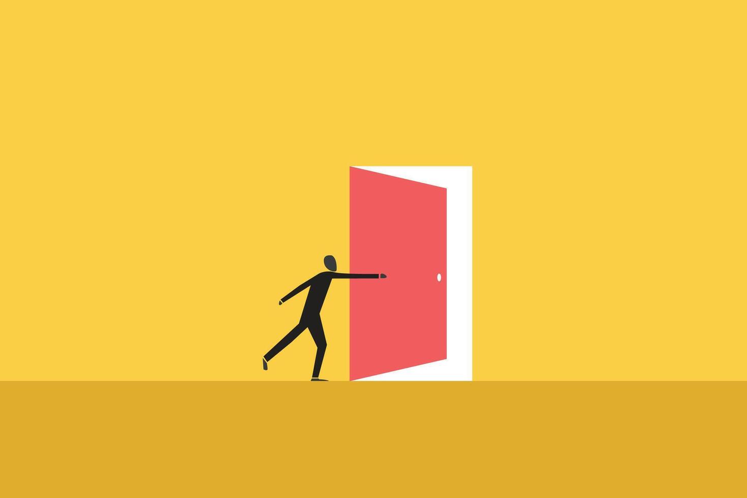 Business opportunity or career success concept with man walking enter door. Symbol of courage, ambition, having a goal, inspiration vector