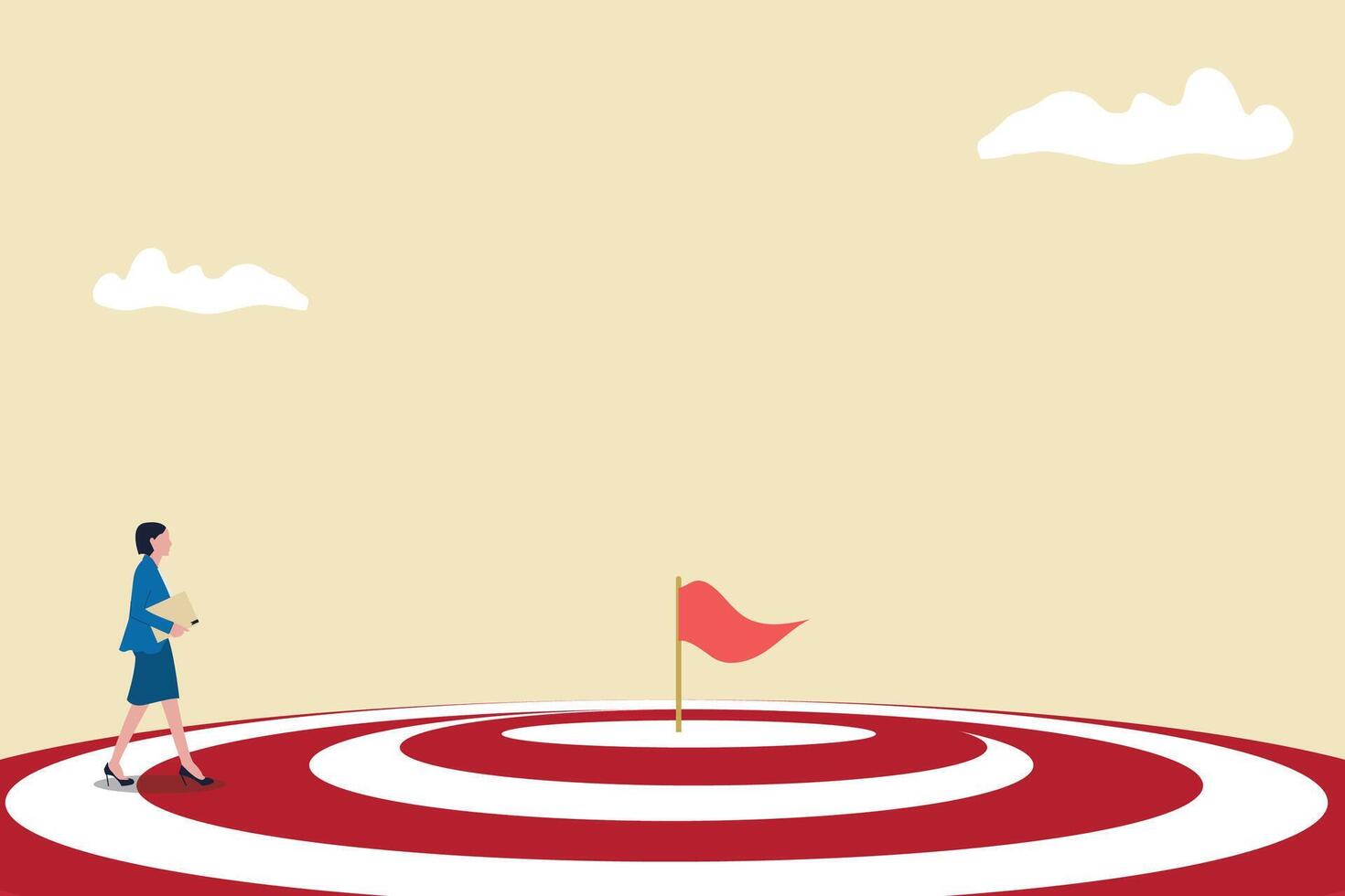 Business woman in the way to the goal or target. Business growth and improvement, target high profit, stock market and success vector