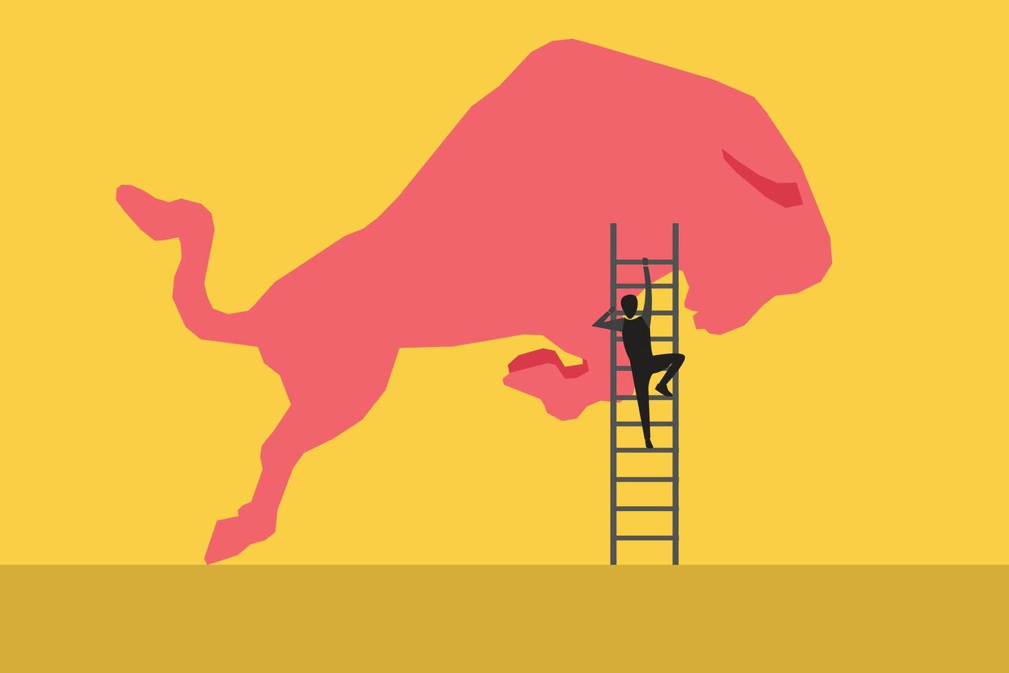 Businessman climbing stairs on the top. Stock market price rising up in bull market. concept of ambition, confidence and success vector