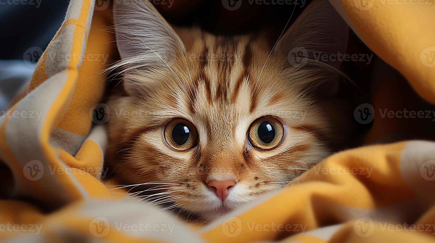Baby cat on blanket funny kitten playful little paw copy space photo